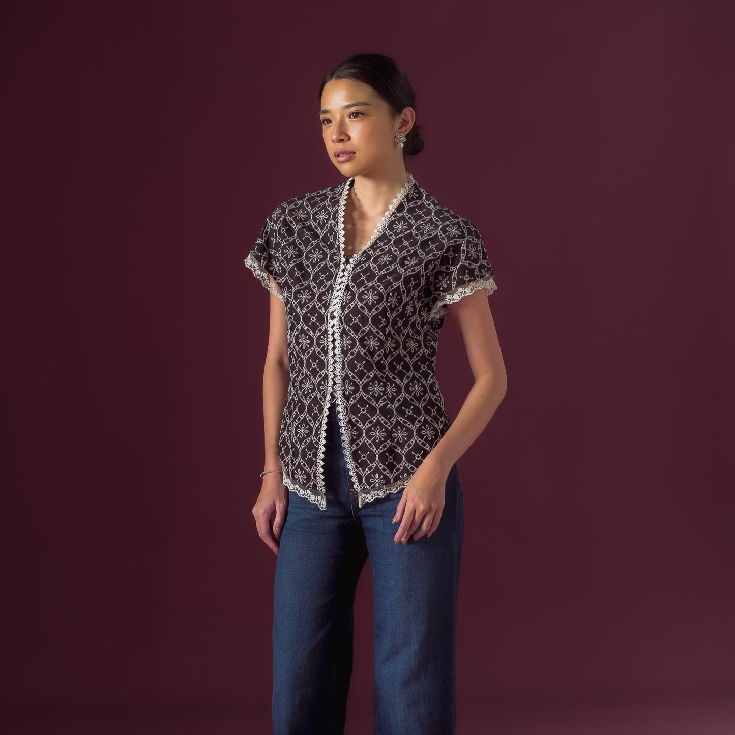 Celina Short Sleeve - Mandalas Women's Kebaya Top Modern Embroidered Cotton Outer