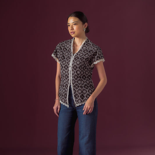 Celina Lengan Pendek - Mandalas Atasan Kebaya Wanita Outer Katun Bordir Modern