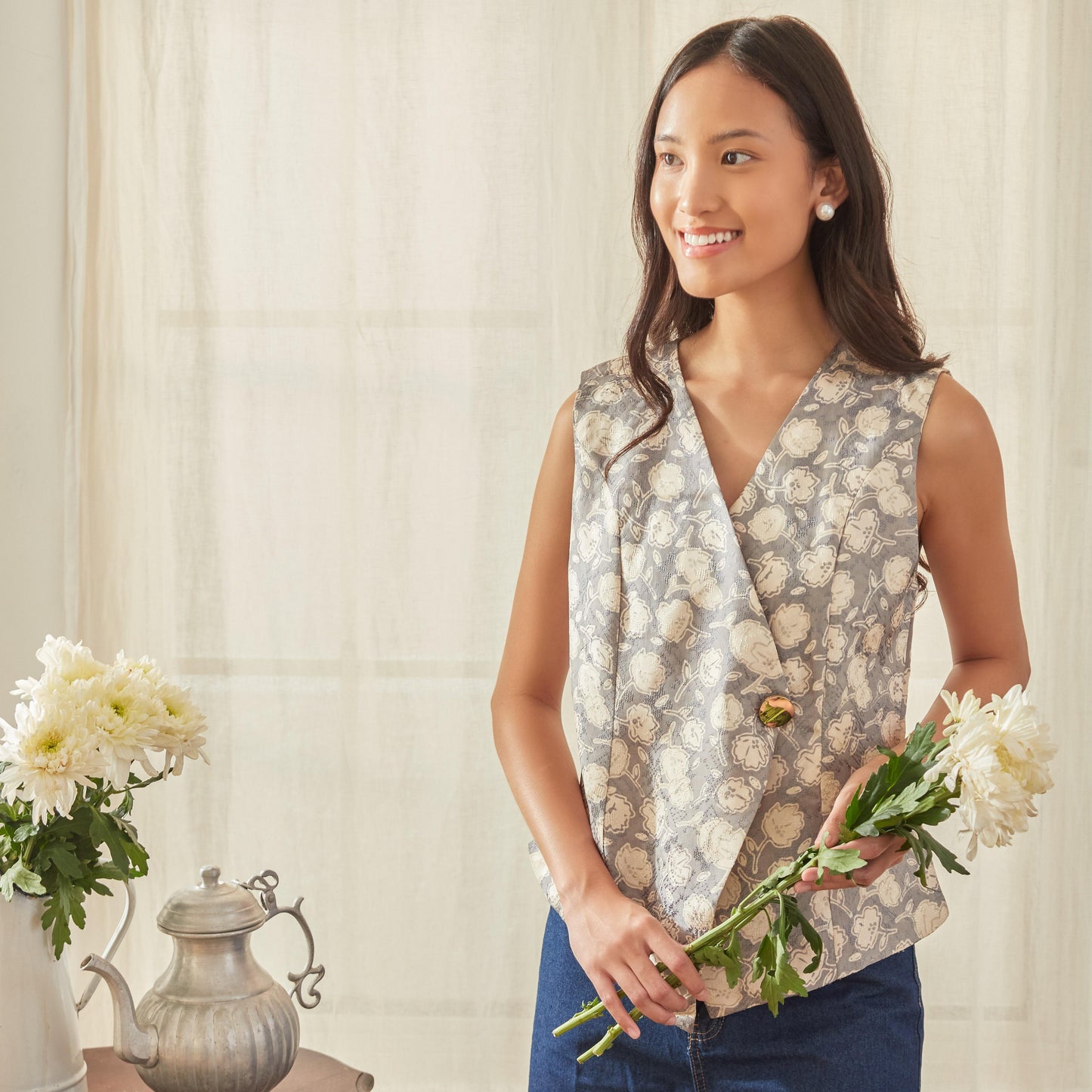 Luna - Mandalas Baju Kerja Atasan Vest Batik Blouse Wanita Modern