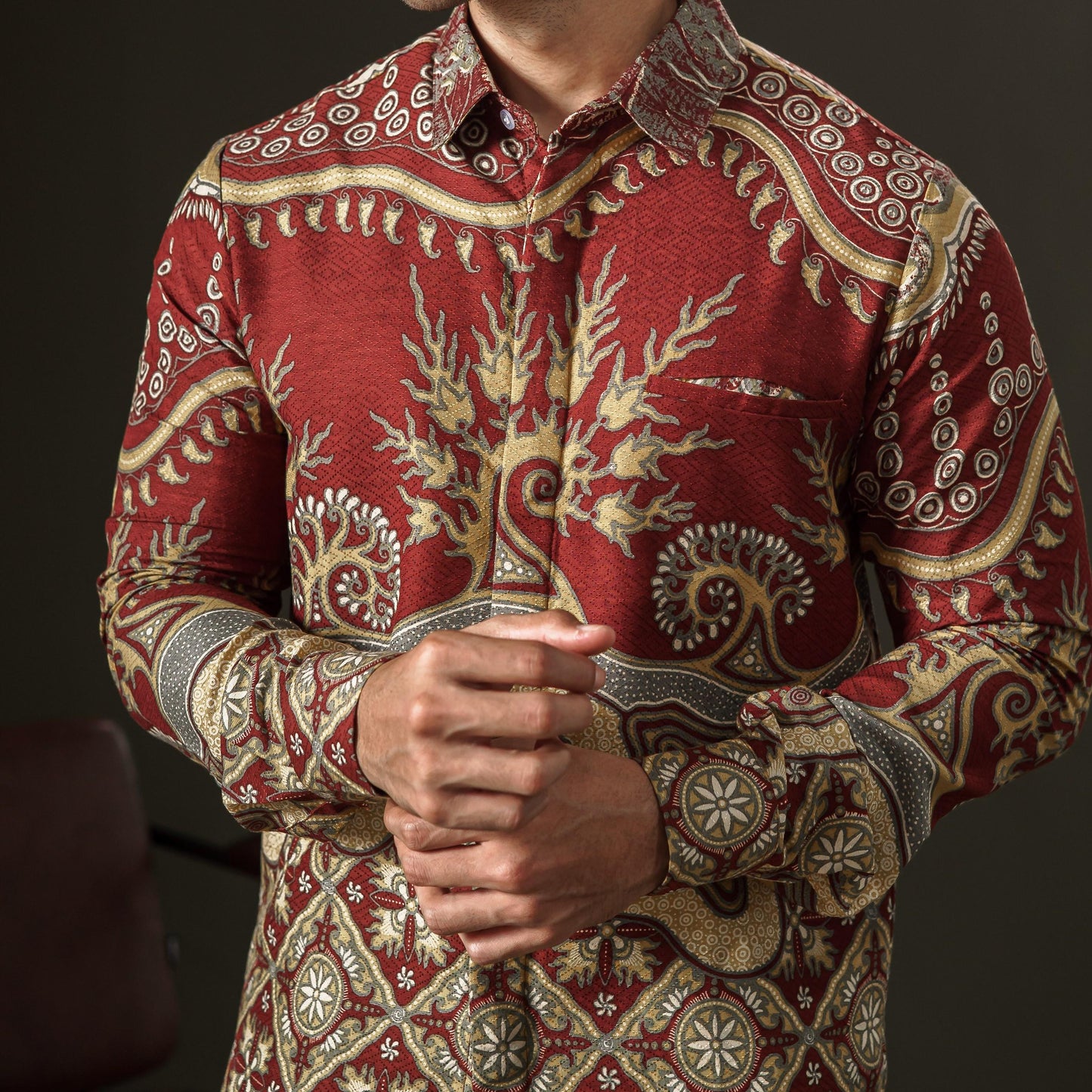 Nagata - Mandalas Premium Men's Long Sleeve Batik Shirt
