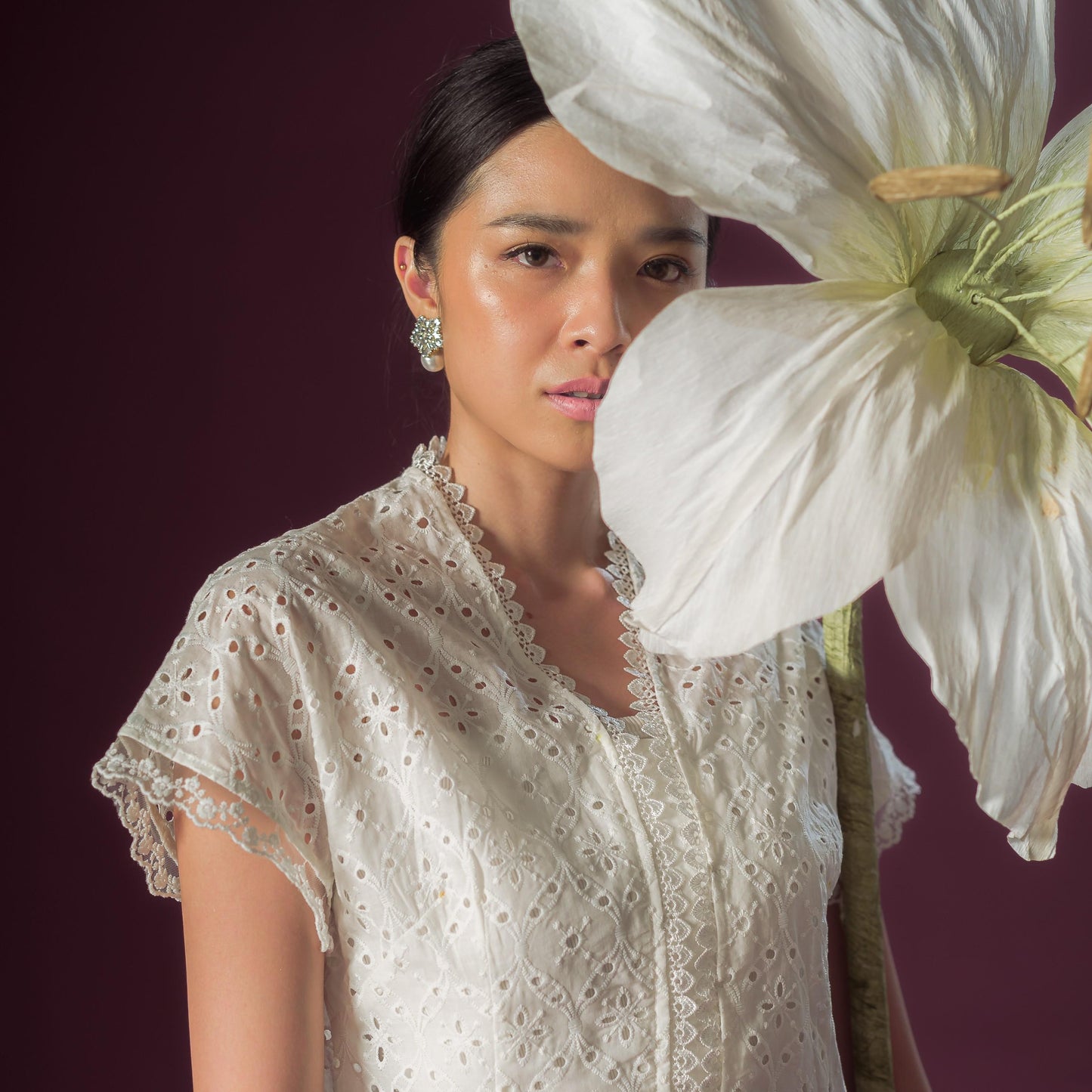Celina Short Sleeve - Mandalas Women's Kebaya Top Modern Embroidered Cotton Outer