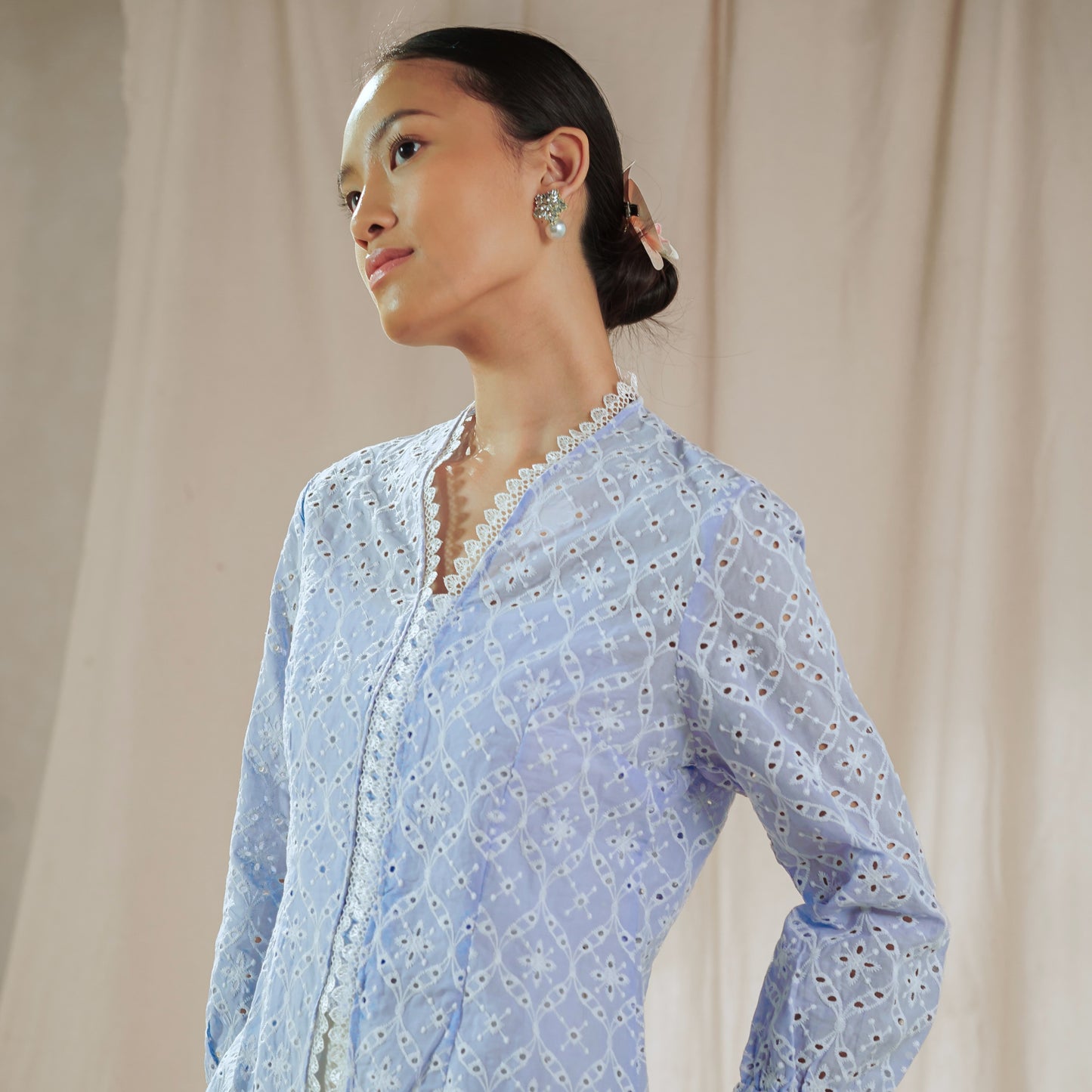 Celina Sky Long Sleeve - Mandalas Women's Kebaya Top Modern Embroidered Cotton Outer