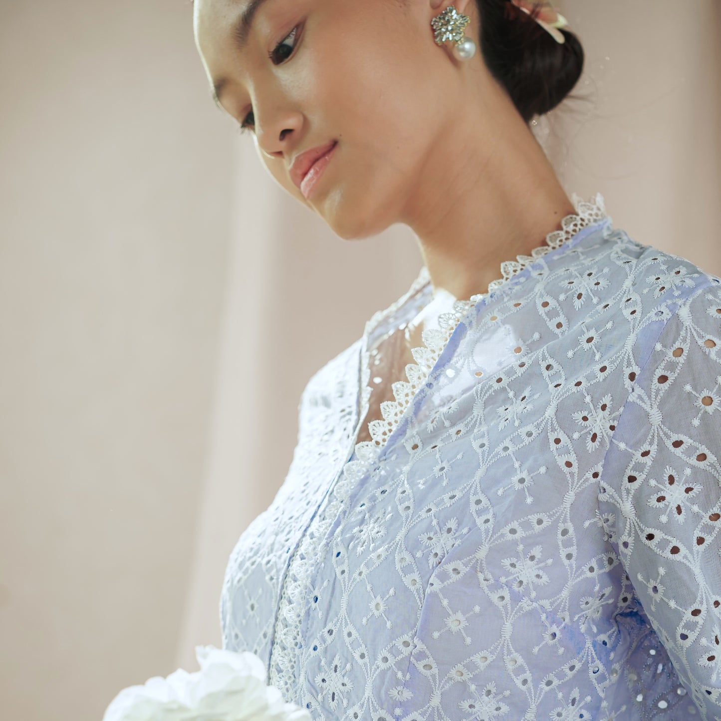 Celina Sky Long Sleeve - Mandalas Women's Kebaya Top Modern Embroidered Cotton Outer