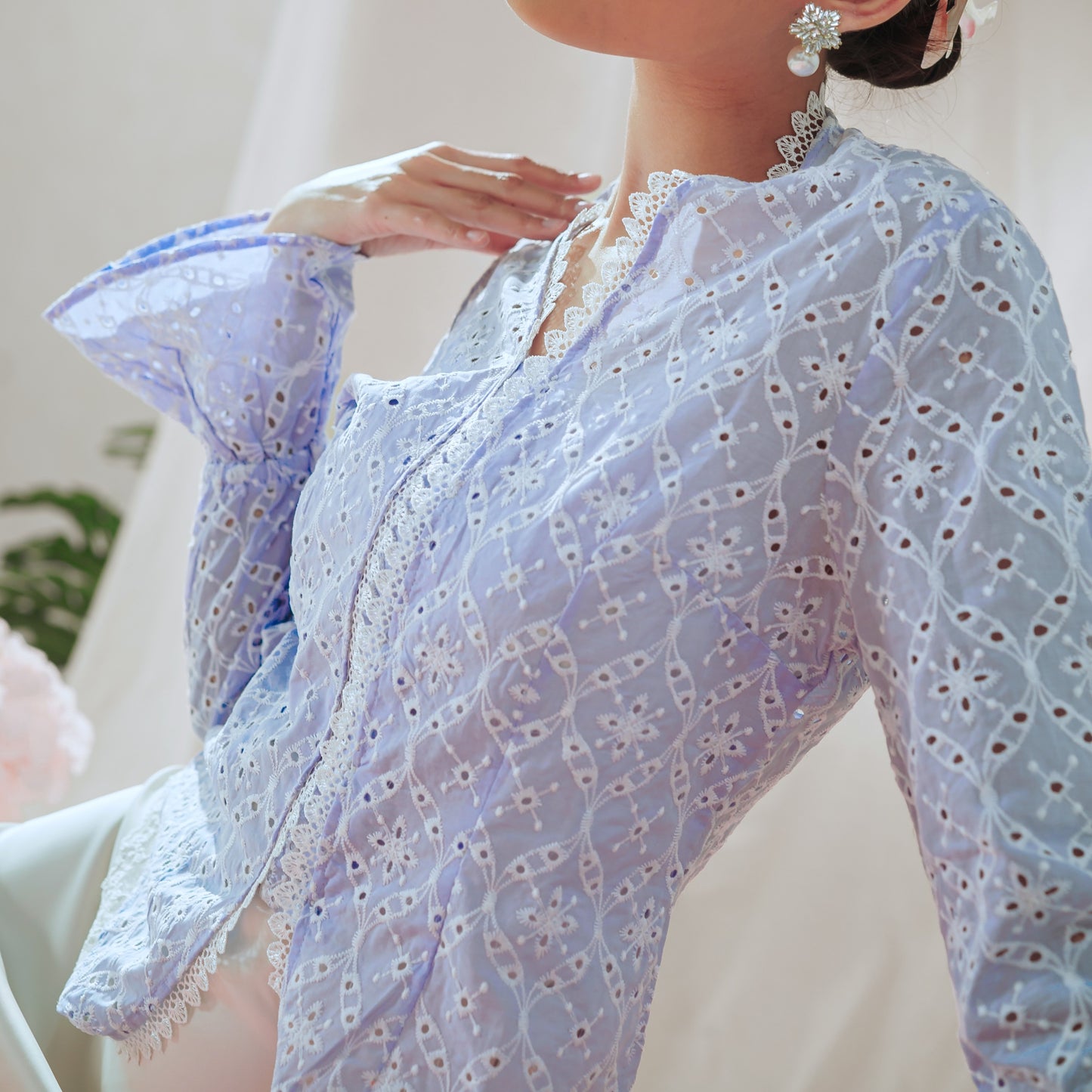 Celina Sky Long Sleeve - Mandalas Women's Kebaya Top Modern Embroidered Cotton Outer
