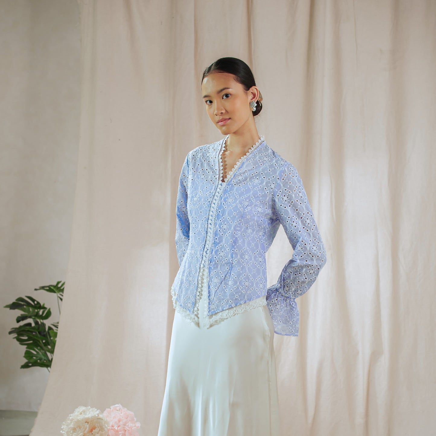 Celina Sky Long Sleeve - Mandalas Women's Kebaya Top Modern Embroidered Cotton Outer