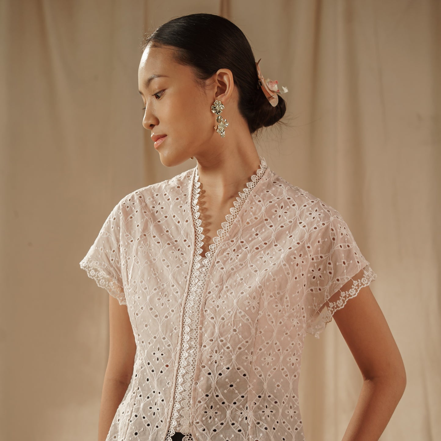 Celina Short Sleeve - Mandalas Women's Kebaya Top Modern Embroidered Cotton Outer