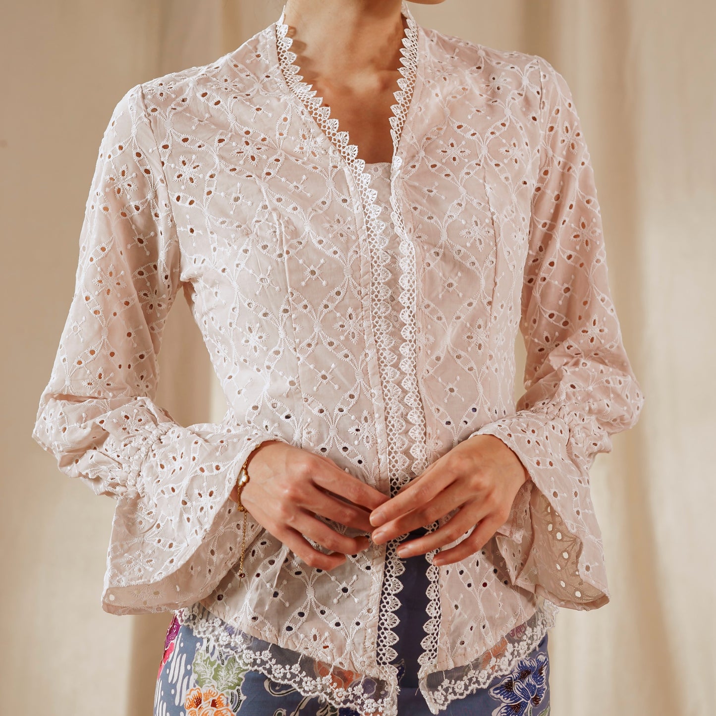 Celina Sky Long Sleeve - Mandalas Women's Kebaya Top Modern Embroidered Cotton Outer