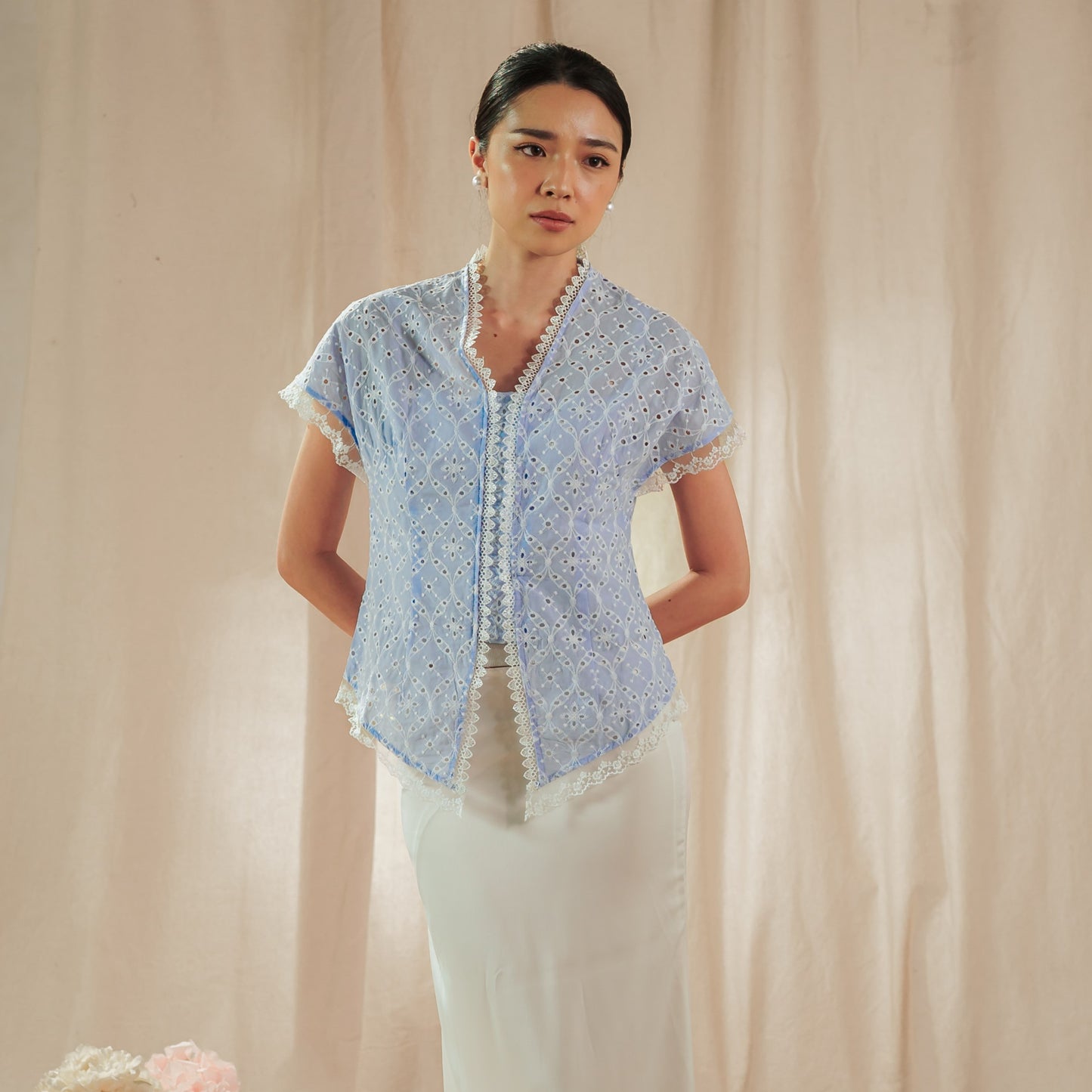 Celina Sky Long Sleeve - Mandalas Women's Kebaya Top Modern Embroidered Cotton Outer
