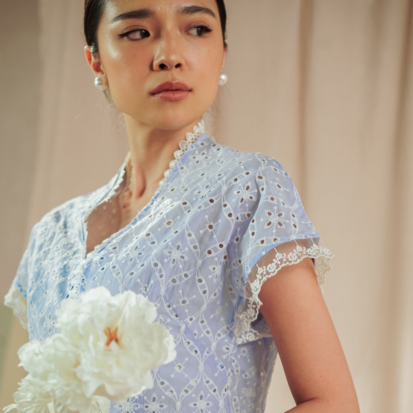 Celina Sky Long Sleeve - Mandalas Women's Kebaya Top Modern Embroidered Cotton Outer
