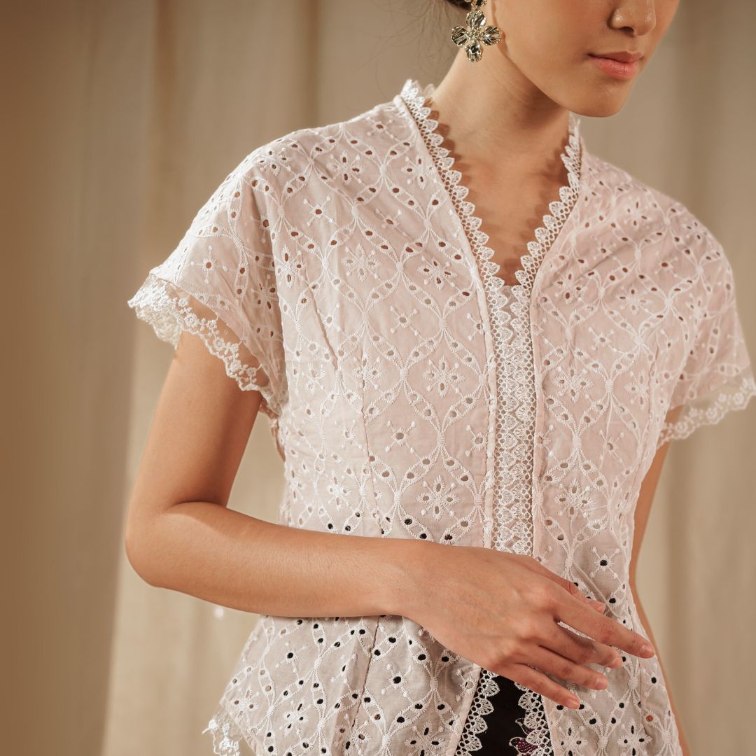 Celina Short Sleeve - Mandalas Women's Kebaya Top Modern Embroidered Cotton Outer