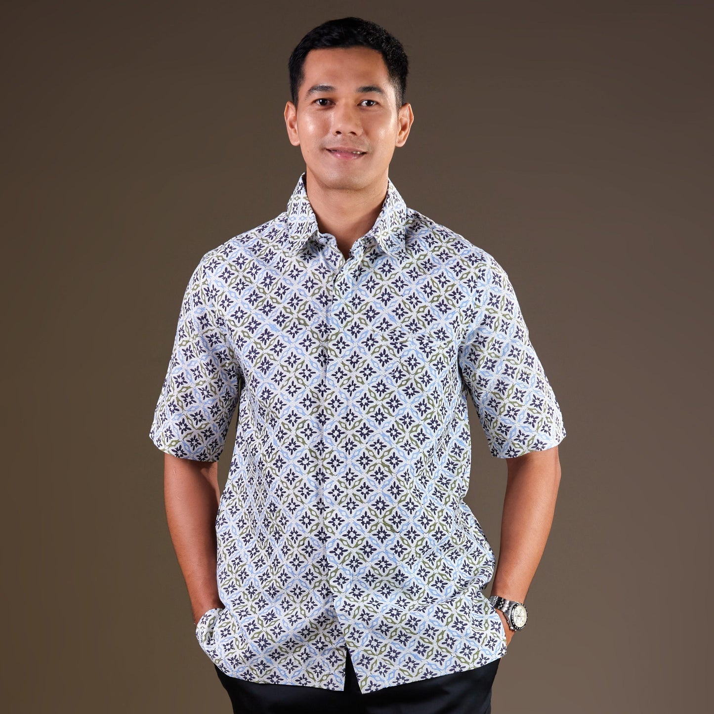 Chevron - Mandalas Premium Men's Short Sleeve Batik Shirt