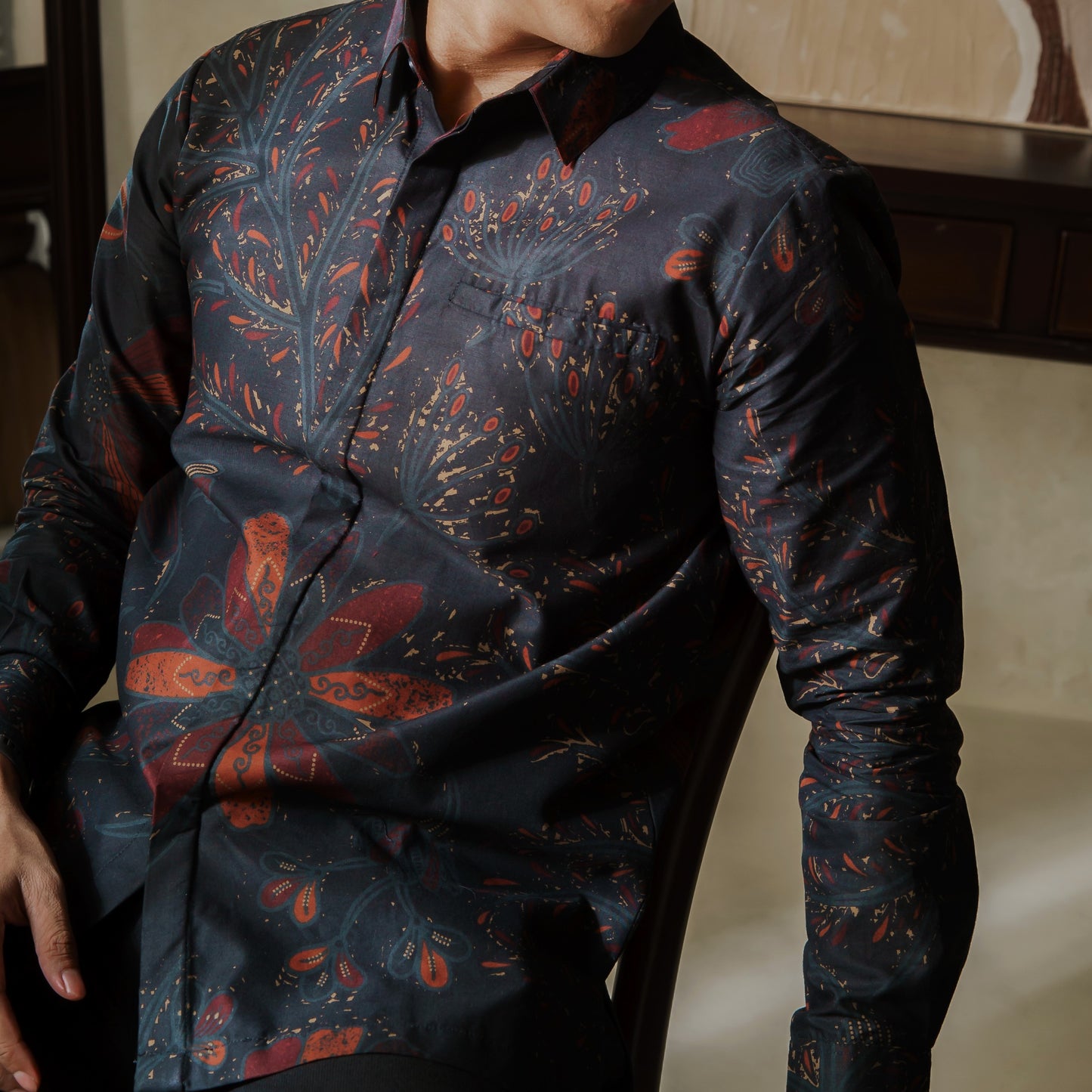 Ixora - Mandalas Premium Men's Long Sleeve Batik Shirt