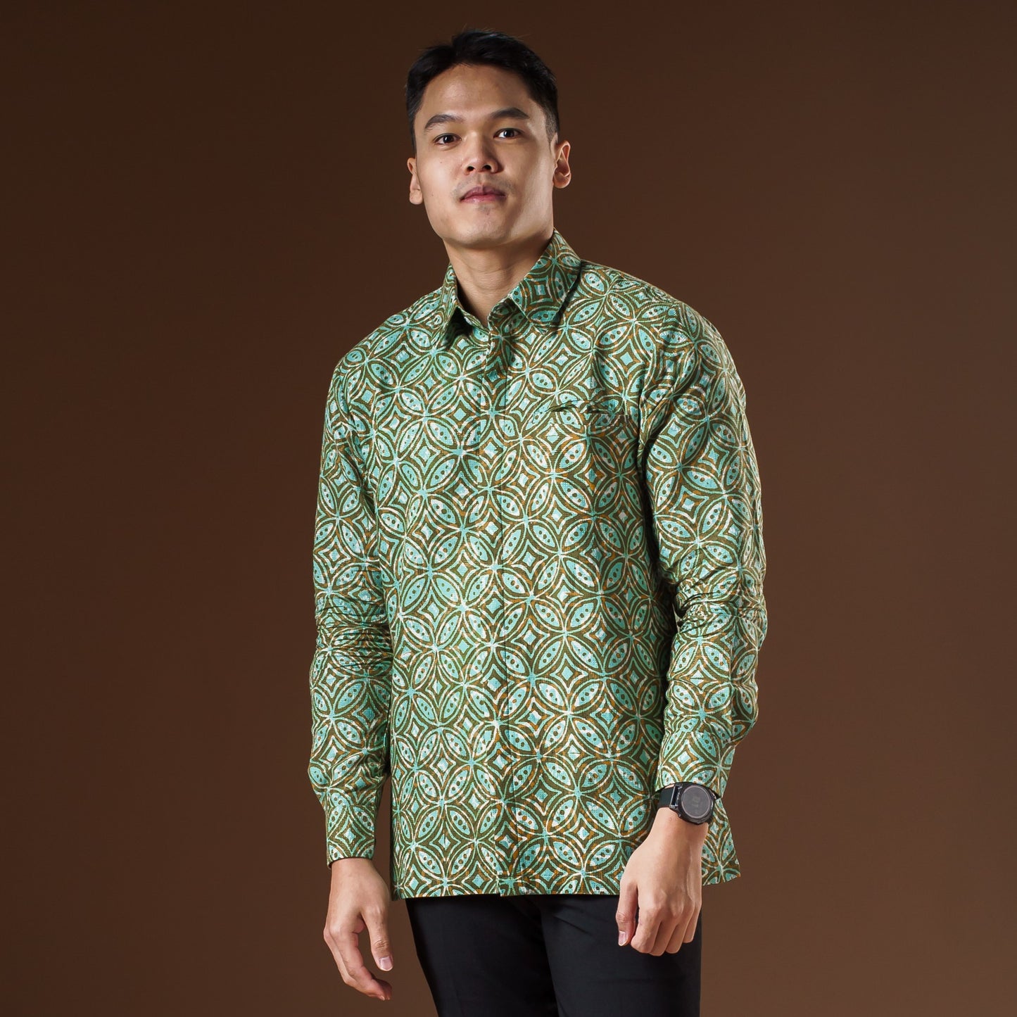 Zelena - Mandalas Premium Men's Long Sleeve Batik Shirt