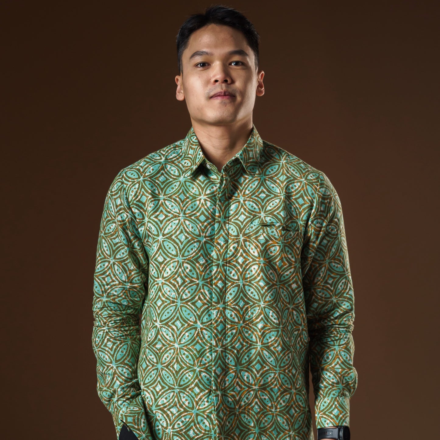 Zelena - Mandalas Premium Men's Long Sleeve Batik Shirt