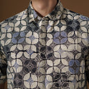 Monochrome black and white Kawung motif batik shirt
