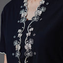 Meera Black Short Sleeve – Mandalas Women’s Encim Kebaya Embroidered Blouse in Soft Viscose with Orchid Motif