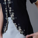 Meera Black Short Sleeve – Mandalas Women’s Encim Kebaya Embroidered Blouse in Soft Viscose with Orchid Motif