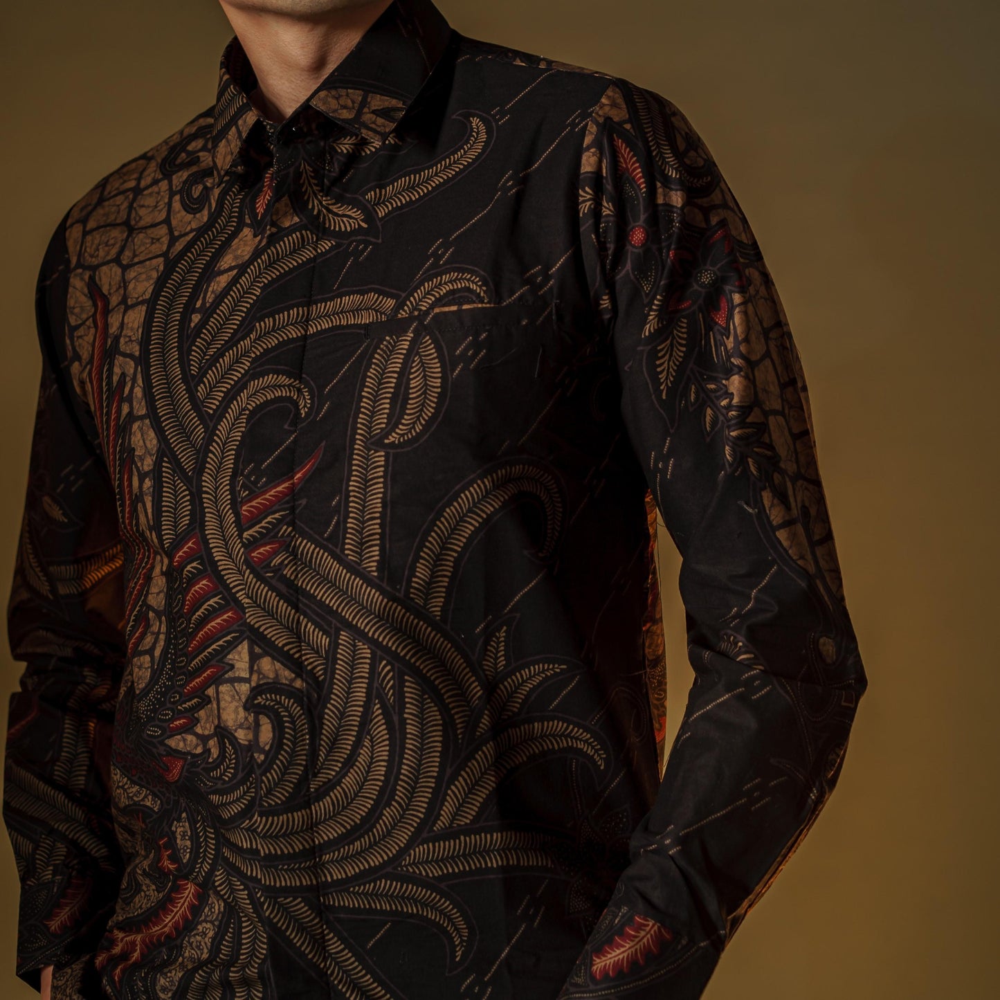 Elanga - Mandalas Premium Men's Long Sleeve Batik Shirt