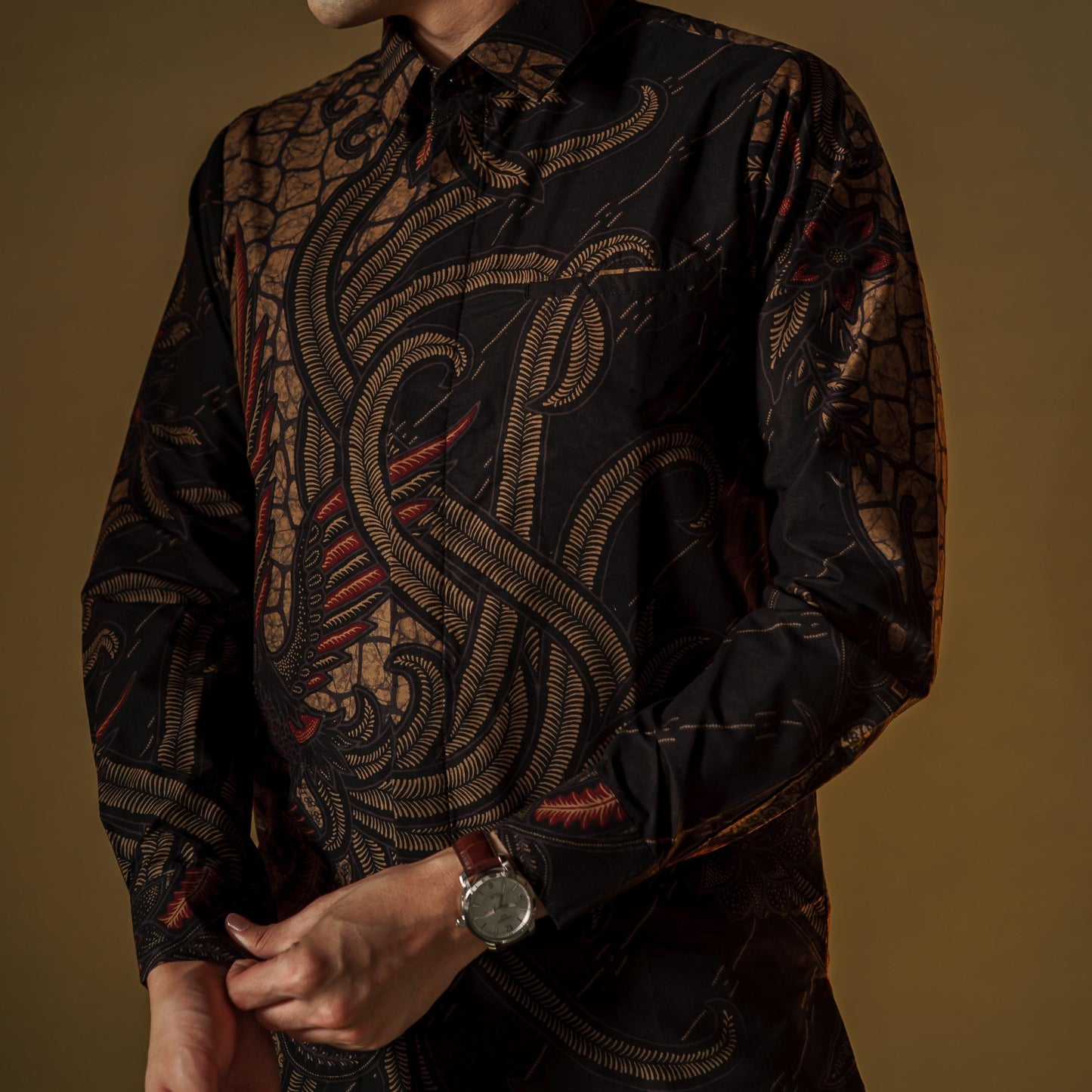 Elanga - Mandalas Premium Men's Long Sleeve Batik Shirt