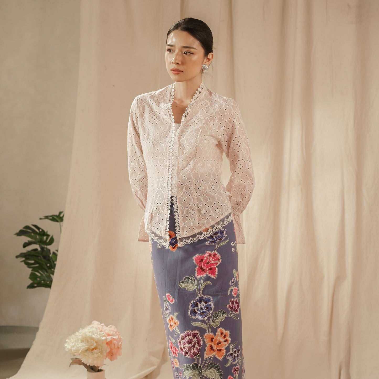 Celina Oat Long Sleeve - Mandalas Women's Kebaya Top Modern Embroidered Cotton Outer