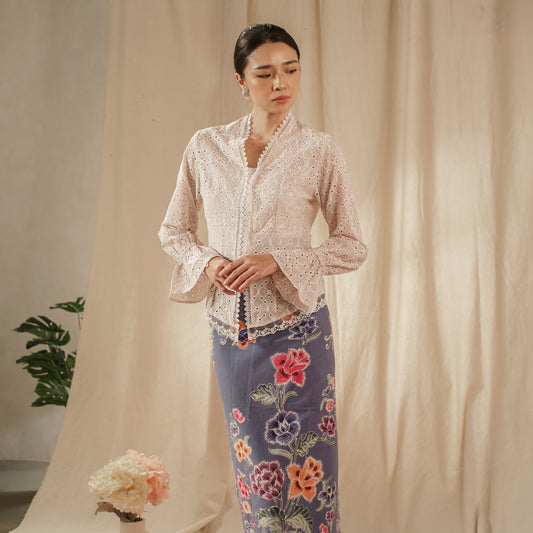 Celina Oat Long Sleeve - Mandalas Women's Kebaya Top Modern Embroidered Cotton Outer