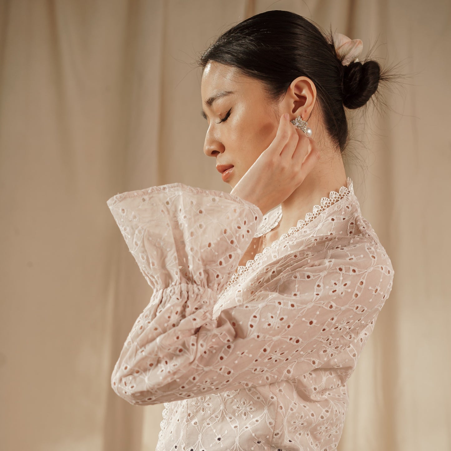 Celina Oat Long Sleeve - Mandalas Women's Kebaya Top Modern Embroidered Cotton Outer