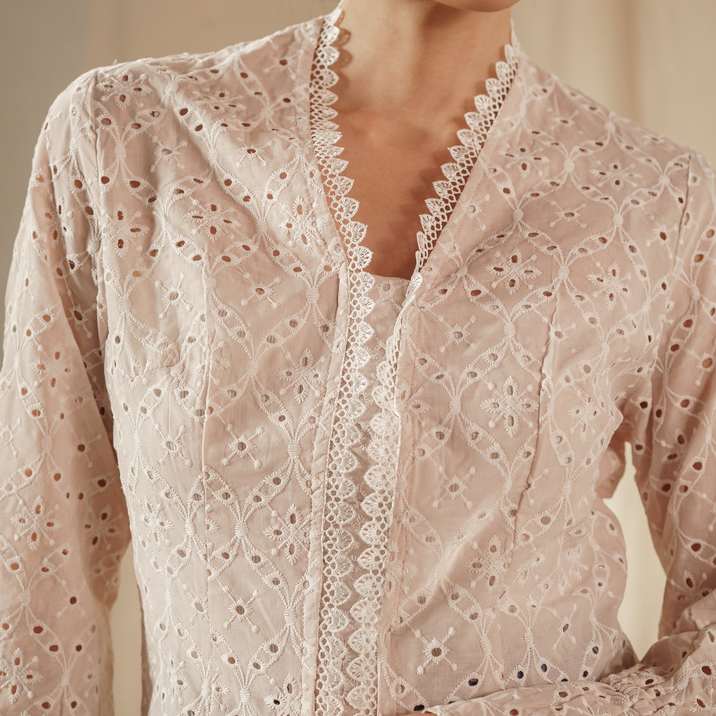 Celina Oat Long Sleeve - Mandalas Women's Kebaya Top Modern Embroidered Cotton Outer