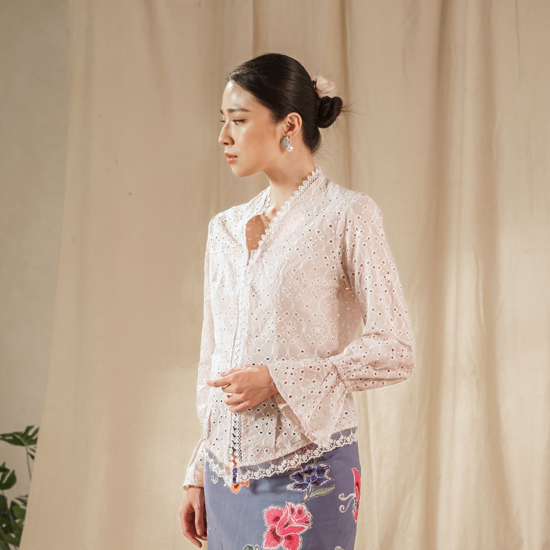 Celina Oat Long Sleeve - Mandalas Women's Kebaya Top Modern Embroidered Cotton Outer