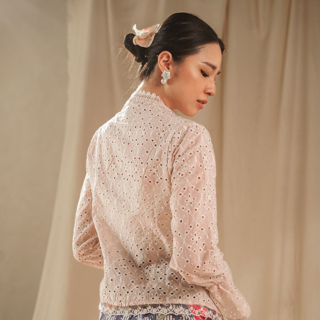Celina Oat Long Sleeve - Mandalas Women's Kebaya Top Modern Embroidered Cotton Outer