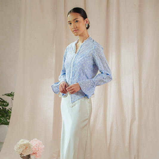 Celina Sky Long Sleeve - Mandalas Women's Kebaya Top Modern Embroidered Cotton Outer