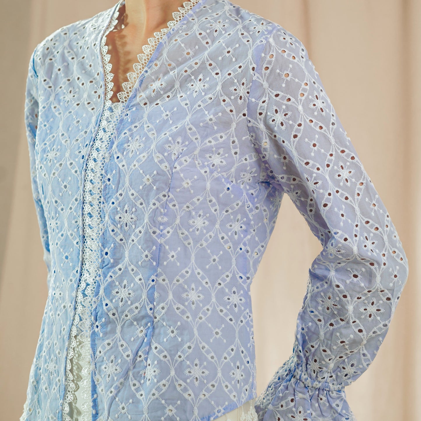 Celina Sky Long Sleeve - Mandalas Women's Kebaya Top Modern Embroidered Cotton Outer