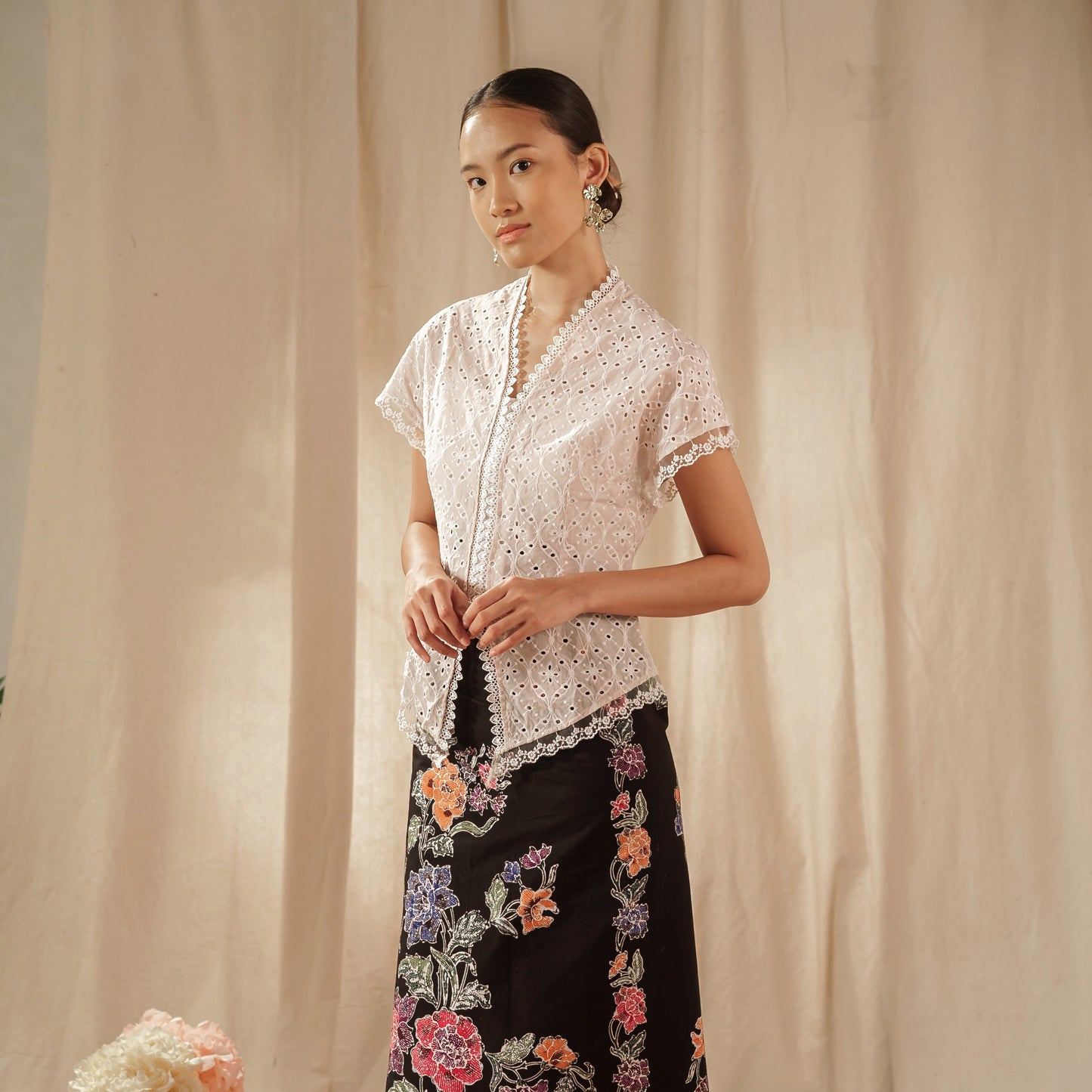 Celina Short Sleeve - Mandalas Women's Kebaya Top Modern Embroidered Cotton Outer