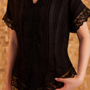 Celine Black Short Sleeve - Mandalas Women’s Modern Embroidered Cotton Kebaya Top