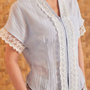 Celine Ice Blue Short Sleeve - Mandalas Women’s Modern Embroidered Cotton Kebaya Top