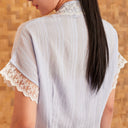 Celine Ice Blue Short Sleeve - Mandalas Women’s Modern Embroidered Cotton Kebaya Top