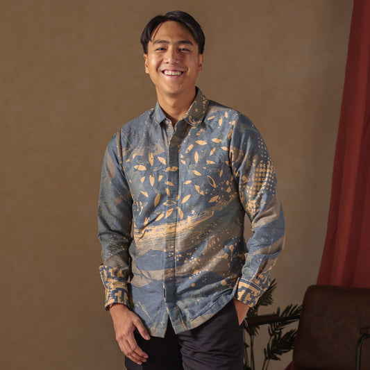 Kelana - Mandalas Men's Long Sleeve Batik Shirt
