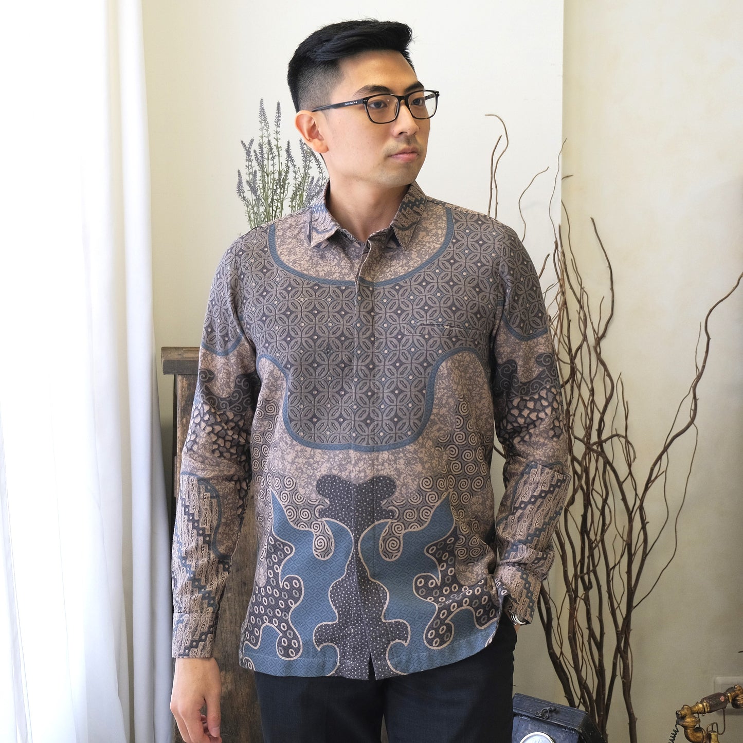 Kujaru - Mandalas Men's Long Sleeve Batik Shirt