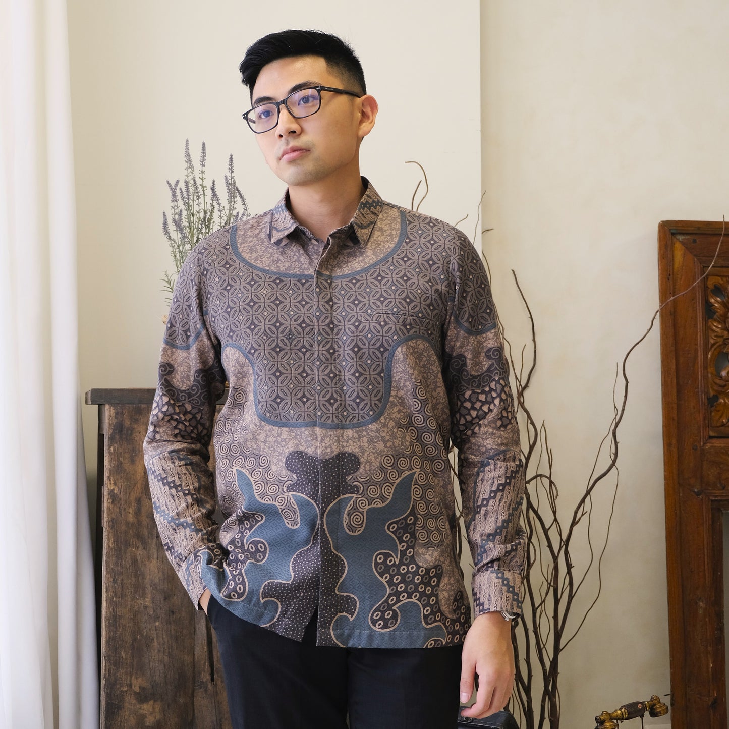 Kujaru - Mandalas Men's Long Sleeve Batik Shirt