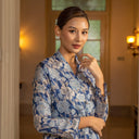 Alyssa Cobalt - Mandalas Kebaya Kurung Batik Viscose Blouse Tunik Floral Wanita Modern Atasan Lebaran - Mandalas