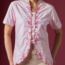 Ayra Cherry Short Sleeve – Mandalas Women’s Encim Kebaya Embroidered Blouse in Cotton with Orchid Motif - Mandalas
