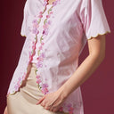 Ayra Cherry Short Sleeve – Mandalas Women’s Encim Kebaya Embroidered Blouse in Cotton with Orchid Motif - Mandalas