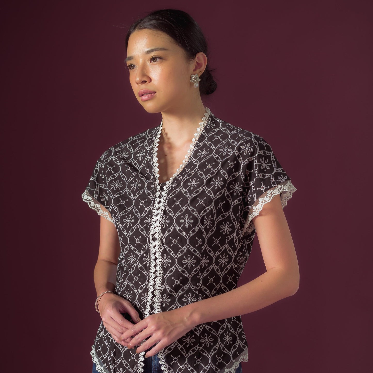 Celina Short Sleeve - Mandalas Women's Kebaya Top Modern Embroidered Cotton Outer