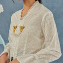 Celina White Cherry Lengan Panjang - Mandalas Atasan Kebaya Wanita Outer Katun Bordir Modern - Mandalas