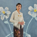 Celina White Cherry Lengan Panjang - Mandalas Atasan Kebaya Wanita Outer Katun Bordir Modern - Mandalas