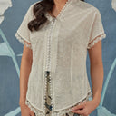 Celina White Cherry Lengan Pendek - Mandalas Atasan Kebaya Wanita Outer Katun Bordir Modern - Mandalas