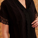 Celine Black Short Sleeve - Mandalas Women’s Modern Embroidered Cotton Kebaya Top - Mandalas