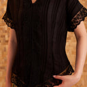 Celine Black Short Sleeve - Mandalas Women’s Modern Embroidered Cotton Kebaya Top - Mandalas