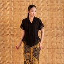 Celine Black Short Sleeve - Mandalas Women’s Modern Embroidered Cotton Kebaya Top - Mandalas