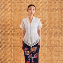 Celine Ice Blue Short Sleeve - Mandalas Women’s Modern Embroidered Cotton Kebaya Top - Mandalas