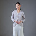Meera Beige Long Sleeve – Mandalas Women’s Encim Kebaya Embroidered Blouse in Soft Viscose with Orchid Motif - Mandalas